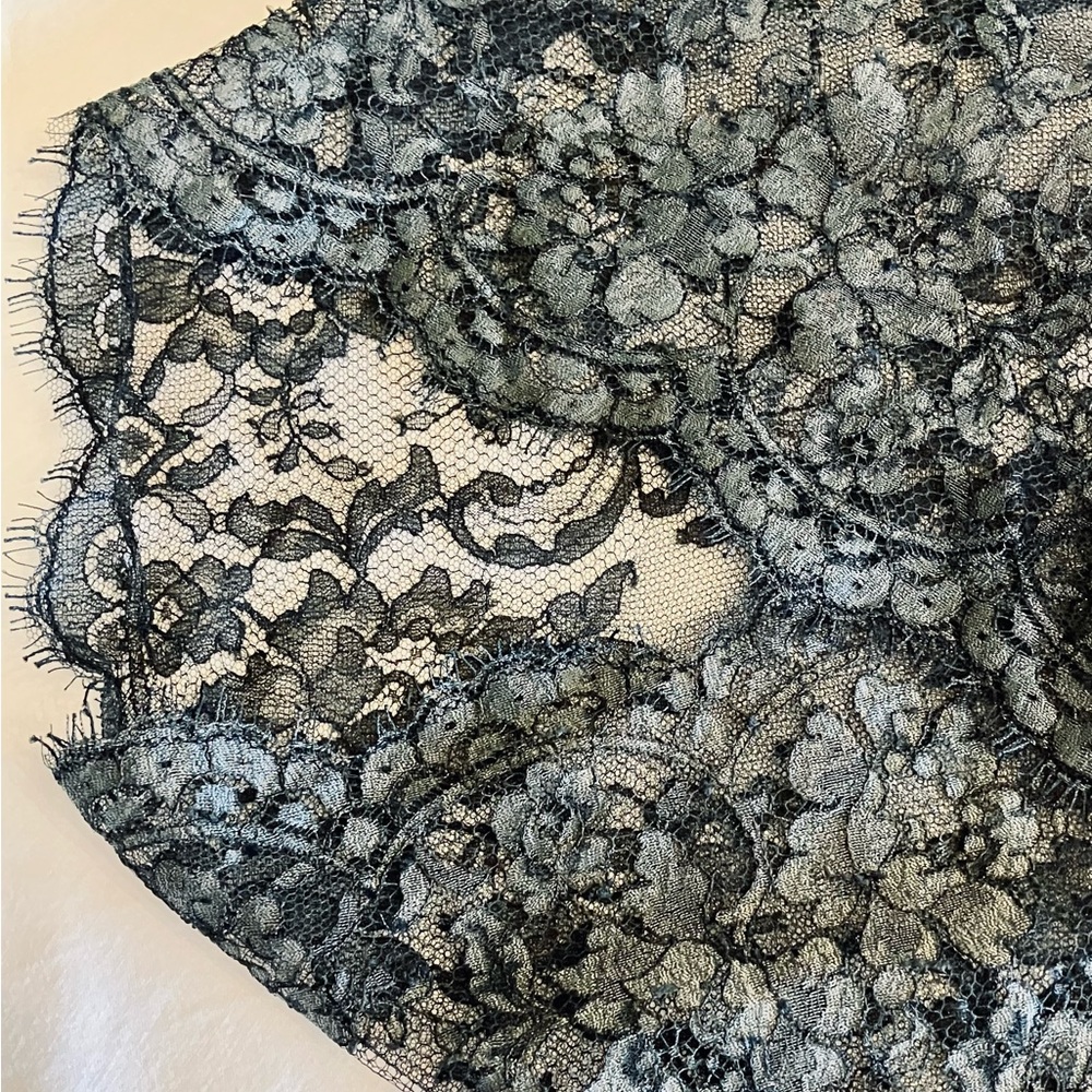 Brand New Gorgeous Rosamosario Anthracite Lace Short Robe w/Long Black Silk Tie - Picture 7 of 11